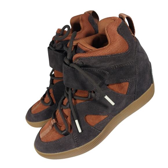 SOREL! BURNT ORANGE, BROWN GENUINE LEATHER & SUEDE OUT & ABOUT SNEAKERS! SZ 7.5 - Picture 2 of 11